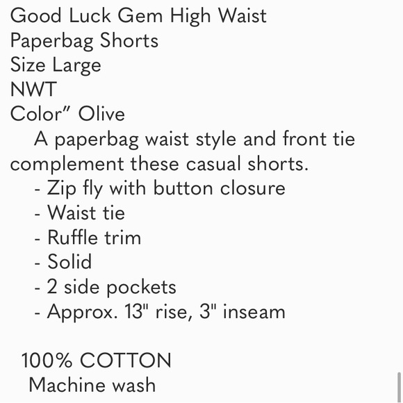 (A6) Good Luck Gem High Waist Paperbag Shorts, Size Large, NWT - Picture 12 of 12